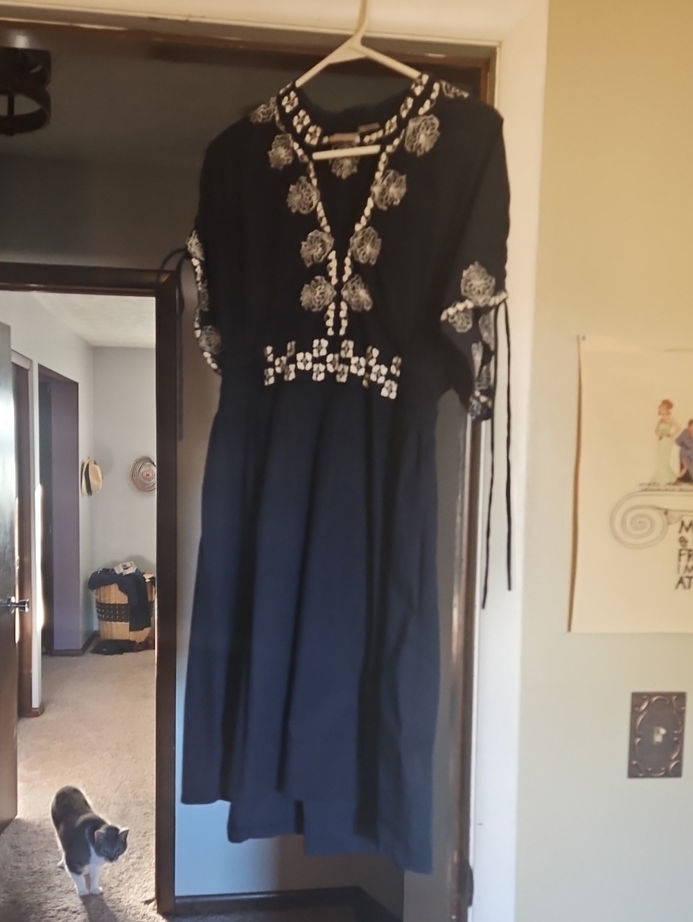 eshakti Black Midi Dress with White Embroidery